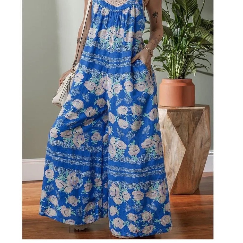 Free People Bali Lillie Scarf Print Jumpsuit Sweet Blue Size XS